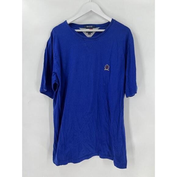 Tommy Hilfiger Vintage T Shirt Mens Large Blue Logo Embroidered Short Sleeves - Picture 1 of 11